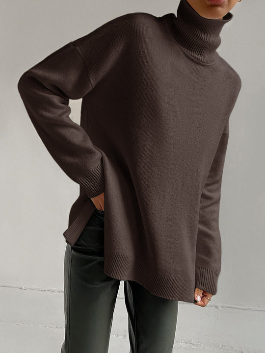 Casual plain turtleneck sweater for women