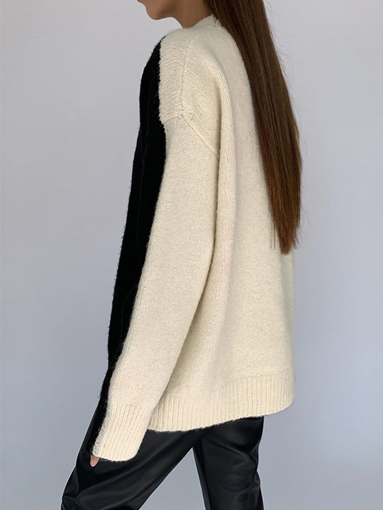 Contrast color knit sweater for women