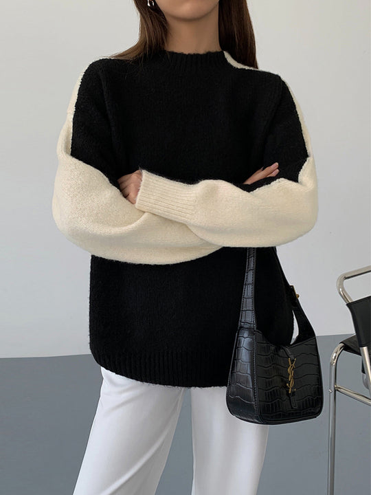 Contrast color knit sweater for women