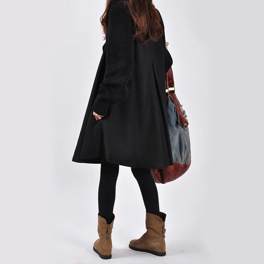 Large size mid-length loose tweed coat for women