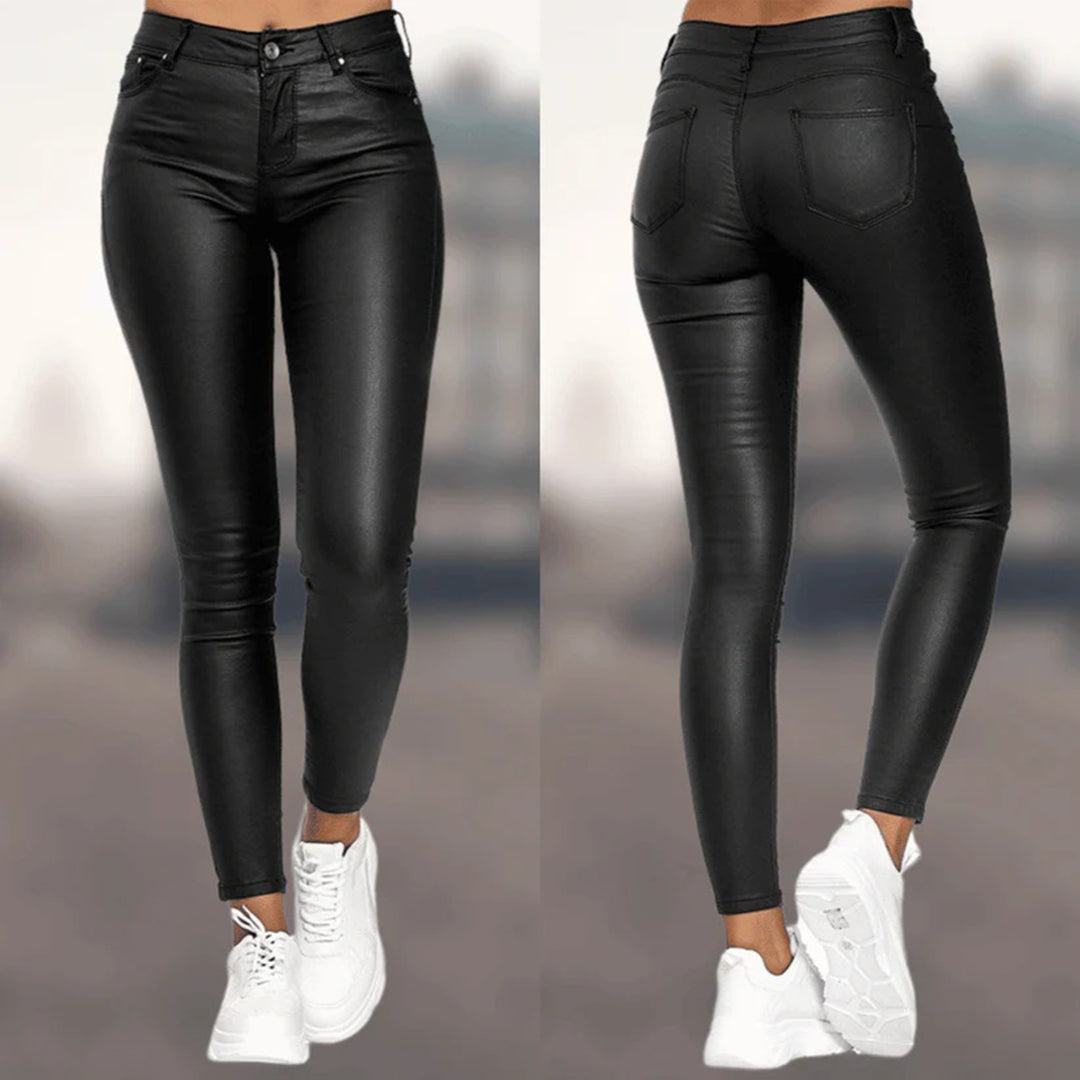 Casual slim fit leather pants for women