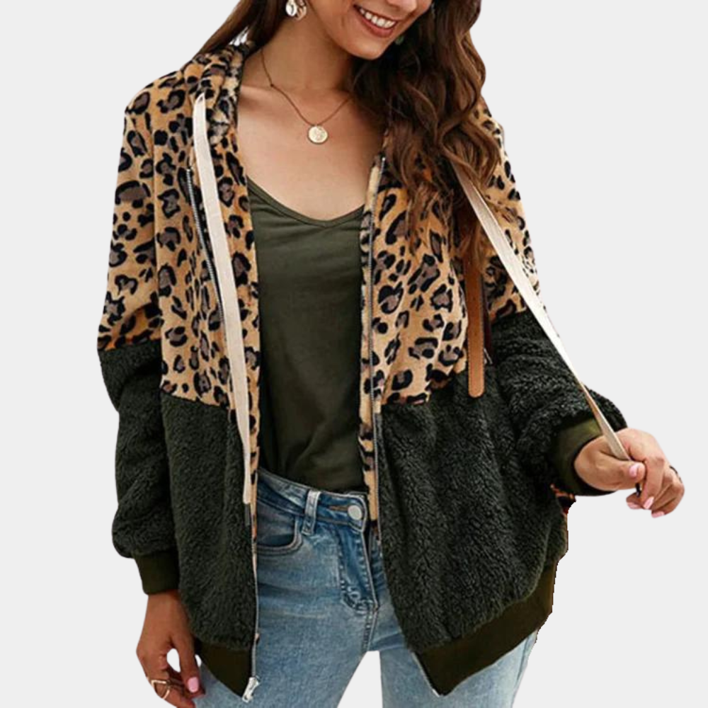 Leopard zip-up hoodie for women