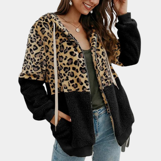 Leopard zip-up hoodie for women