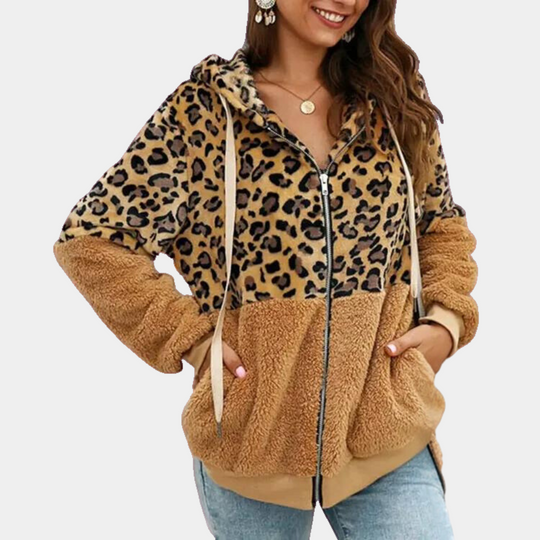 Leopard zip-up hoodie for women