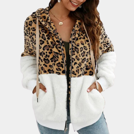 Leopard zip-up hoodie for women