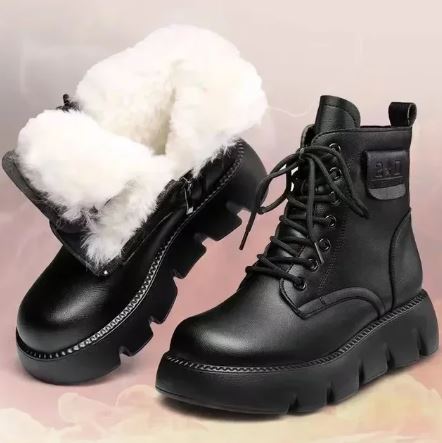 Woman's soft leather retro women's air boots with zipper