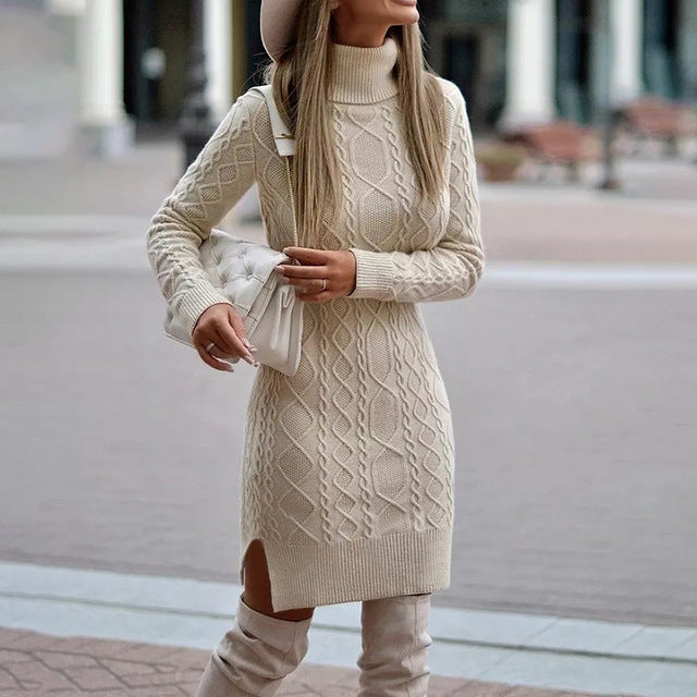 Women's knitted high neck slim mini dress