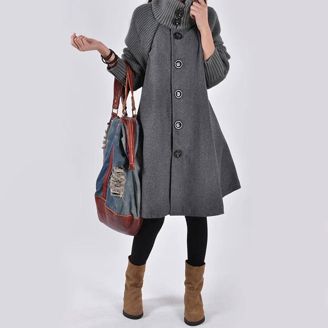 Large size mid-length loose tweed coat for women