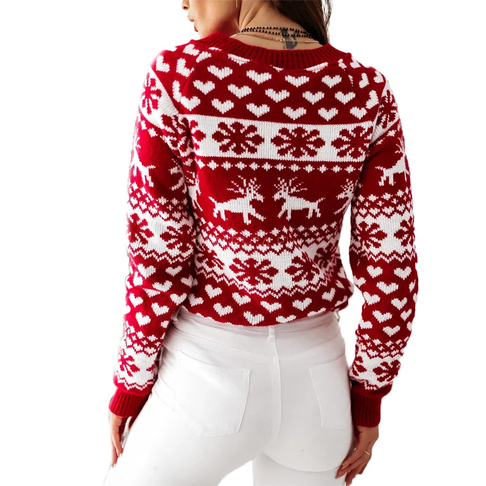 Women's reindeer and snowflake holiday sweater