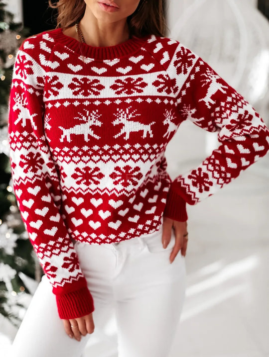 Women's reindeer and snowflake holiday sweater