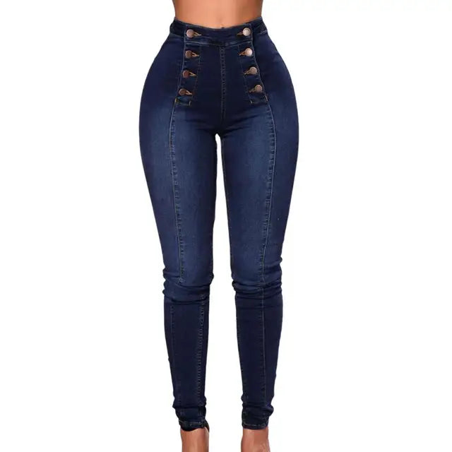 Claudia - Women's High Waist Skinny Jeans with Double Breasted Buttons