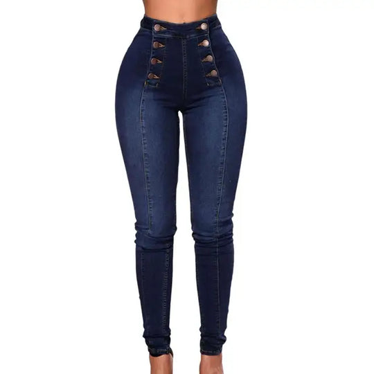 Claudia - Women's High Waist Skinny Jeans with Double Breasted Buttons