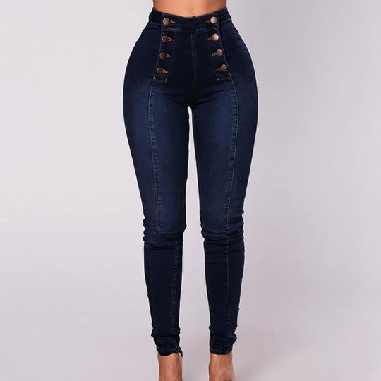 Claudia - Women's High Waist Skinny Jeans with Double Breasted Buttons