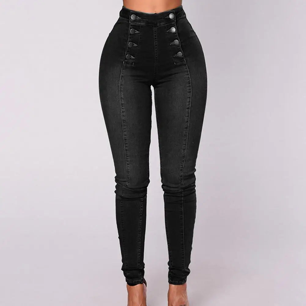 Claudia - Women's High Waist Skinny Jeans with Double Breasted Buttons