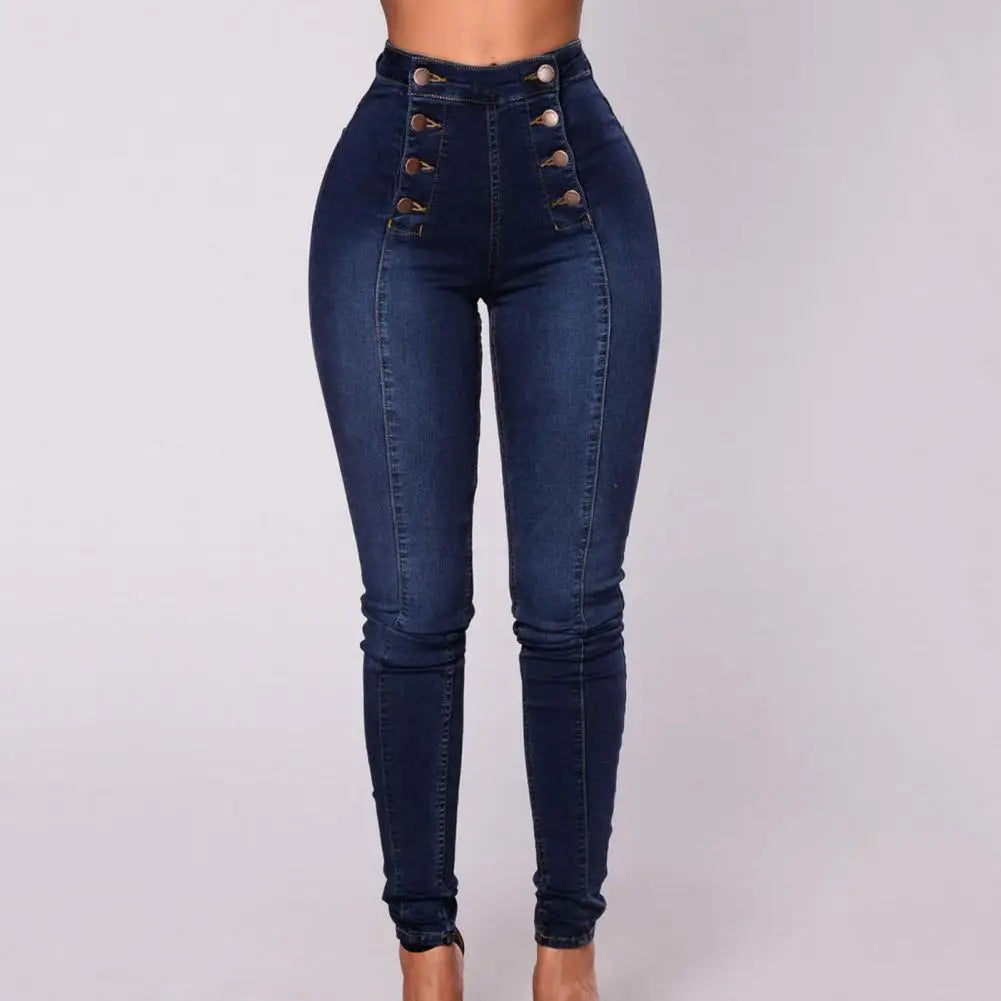 Claudia - Women's High Waist Skinny Jeans with Double Breasted Buttons