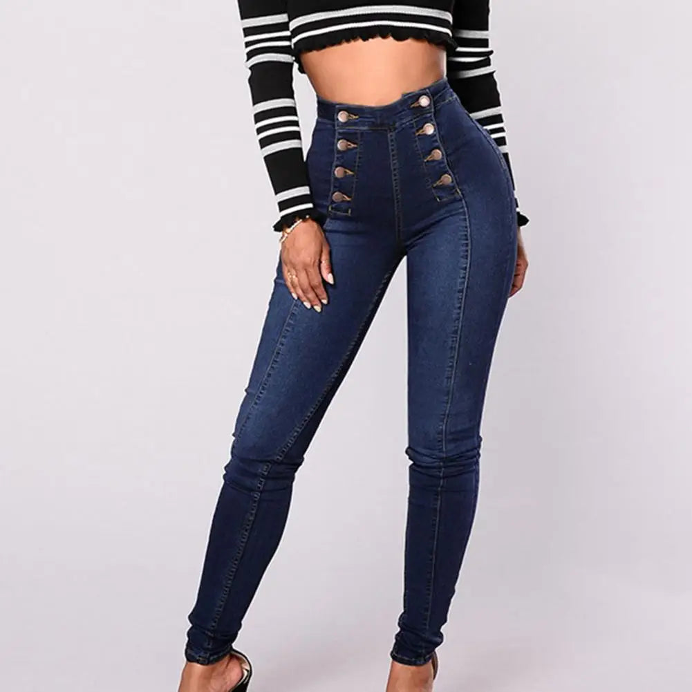 Claudia - Women's High Waist Skinny Jeans with Double Breasted Buttons