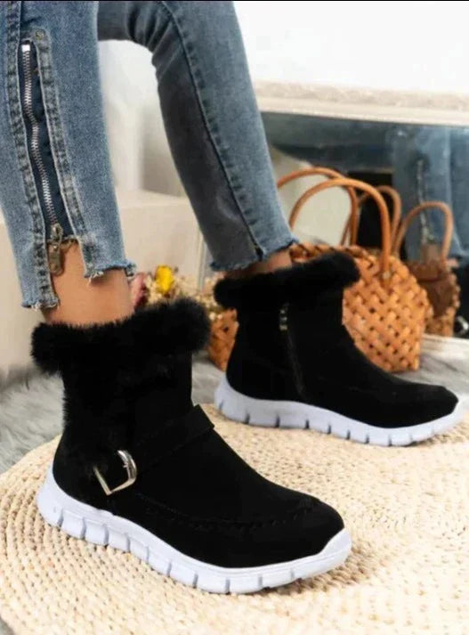 Thick mid-tube velvet suede boots for women