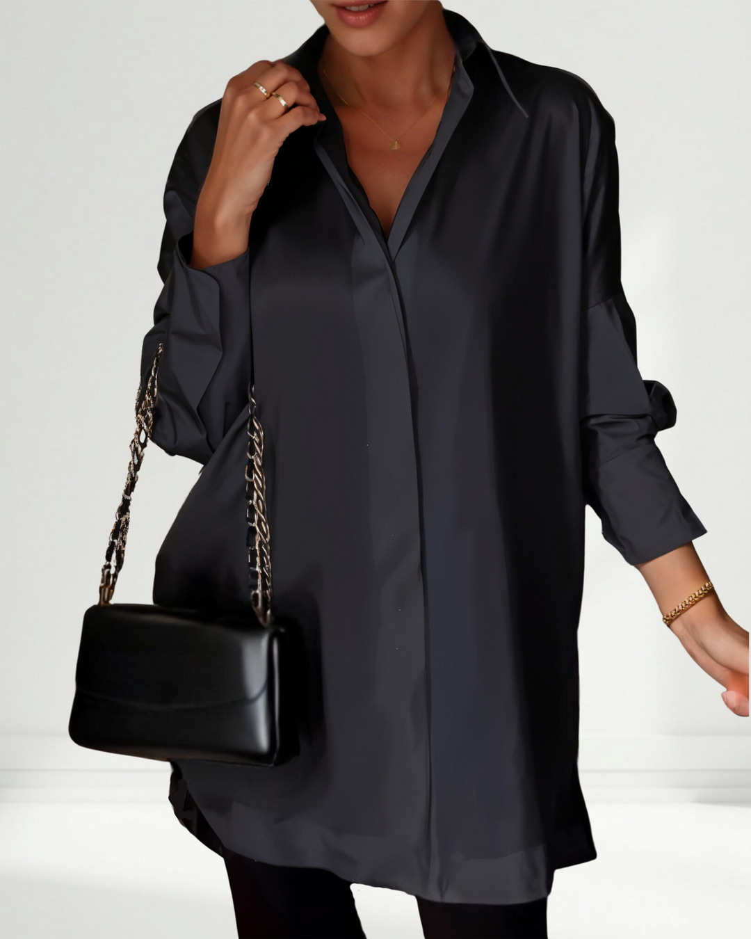 Oversized Lapel Button Shirt Dress