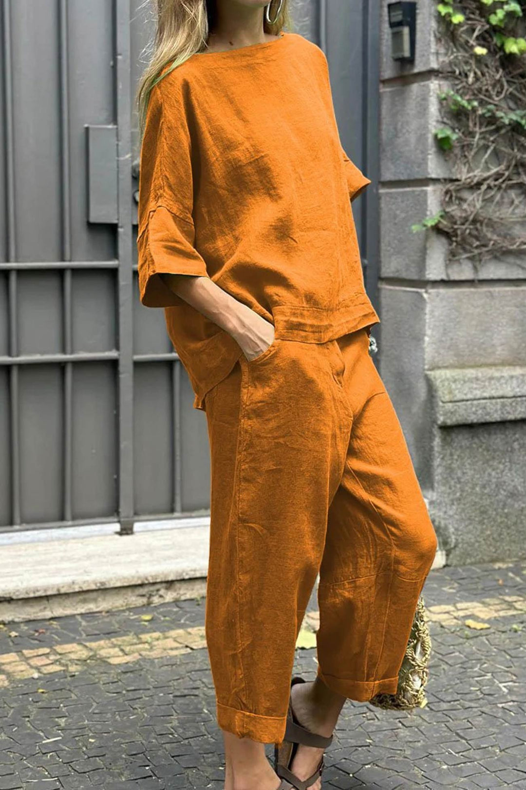 Ivy - crew neck shirt and wide leg pants set