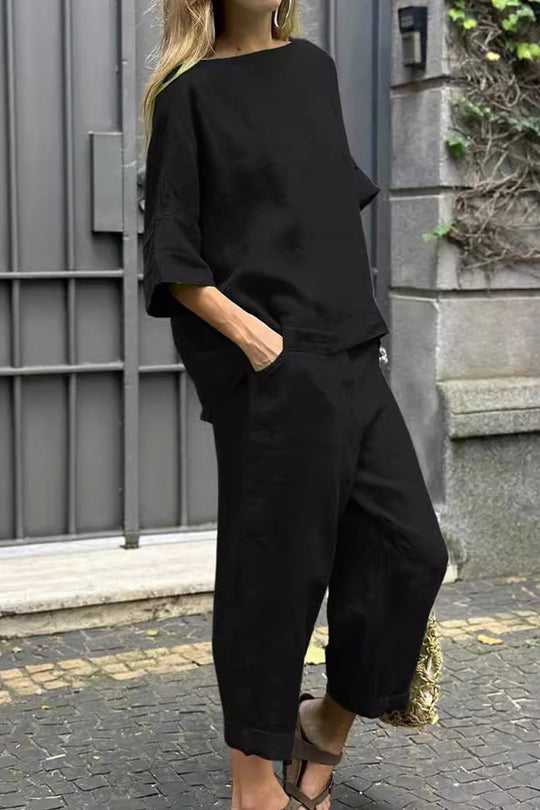 Ivy - crew neck shirt and wide leg pants set