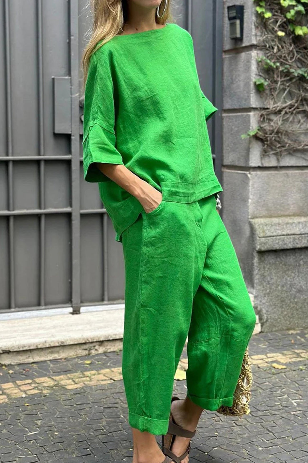 Ivy - crew neck shirt and wide leg pants set