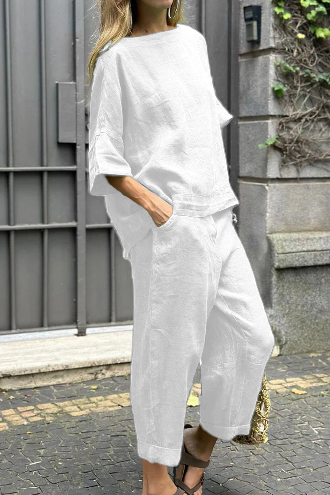 Ivy - crew neck shirt and wide leg pants set