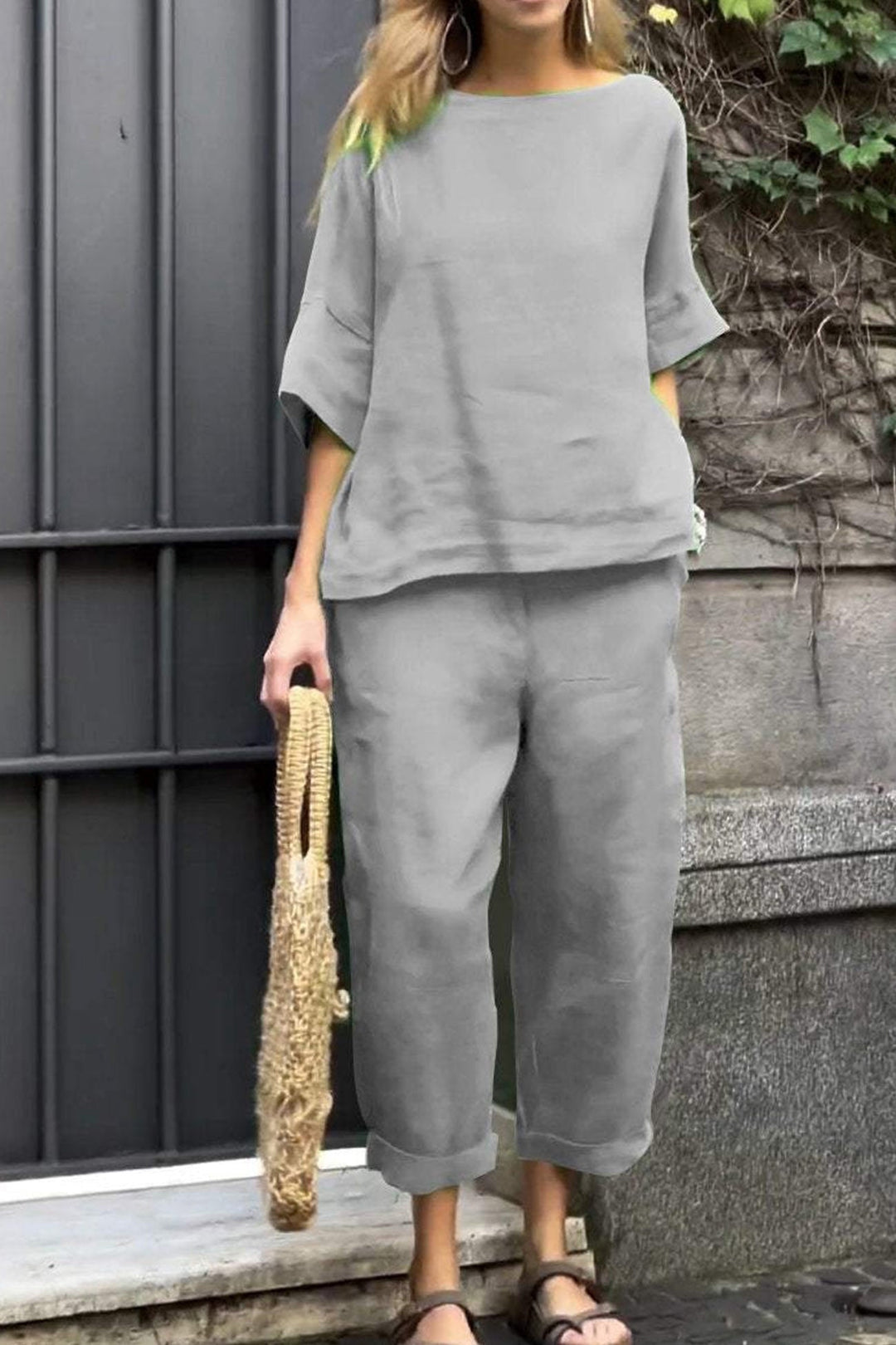 Ivy - crew neck shirt and wide leg pants set