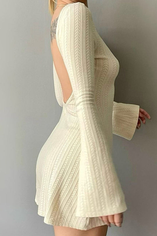 Xiomara - long flared sleeve backless cable knit dress