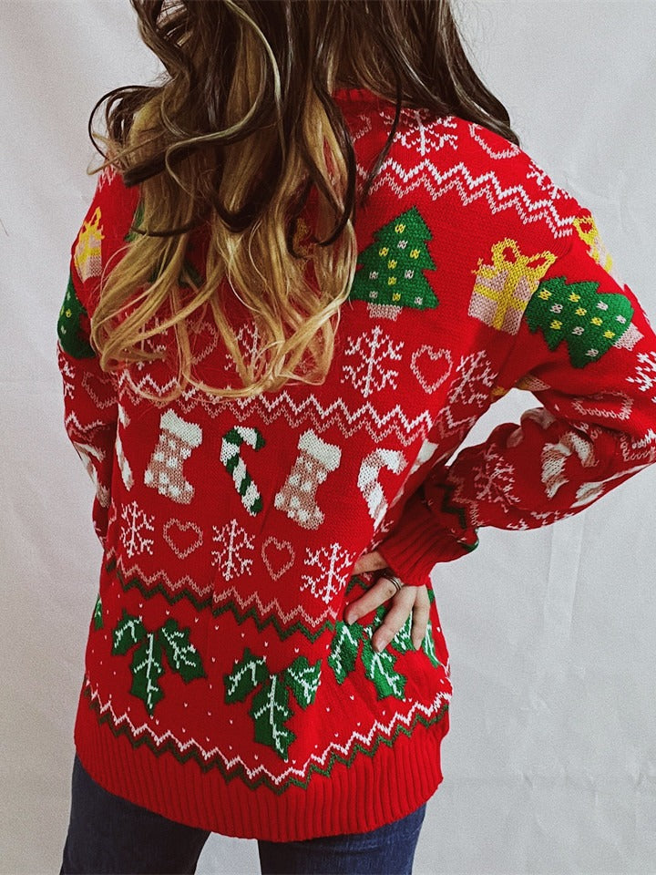 Women's Christmas cardigan with festive holiday patterns