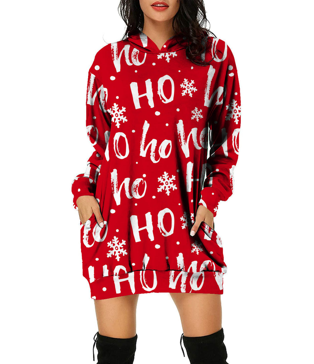 Women's holiday hooded sweatshirt dress