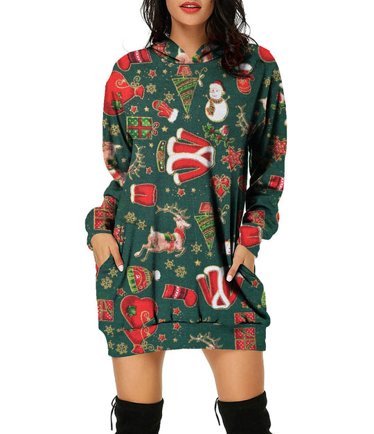 Women's holiday hooded sweatshirt dress