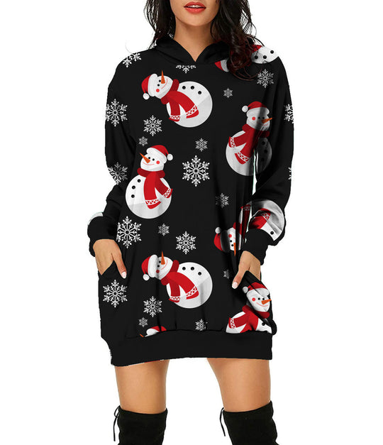 Women's holiday hooded sweatshirt dress