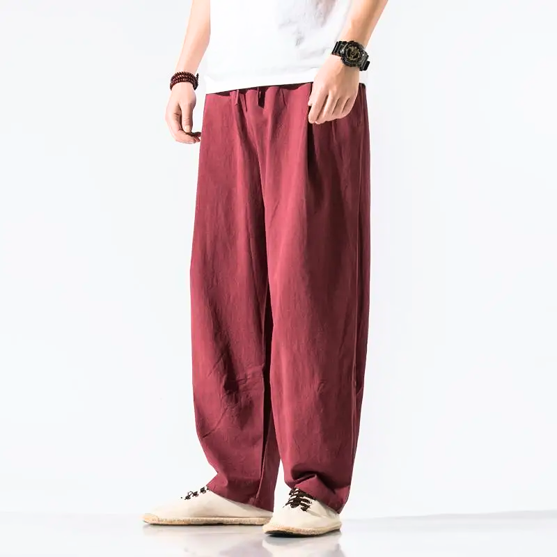 Raw Linen-Cotton One-Tone Pant