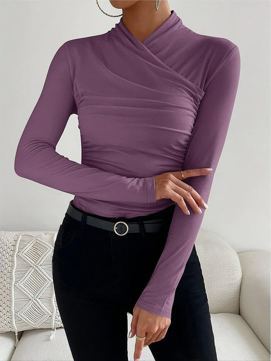 Heidi - cross-neck slim long sleeve top