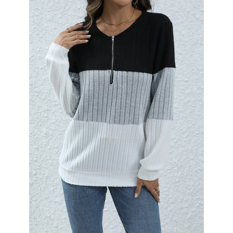 Katrina - color block casual long sleeve top