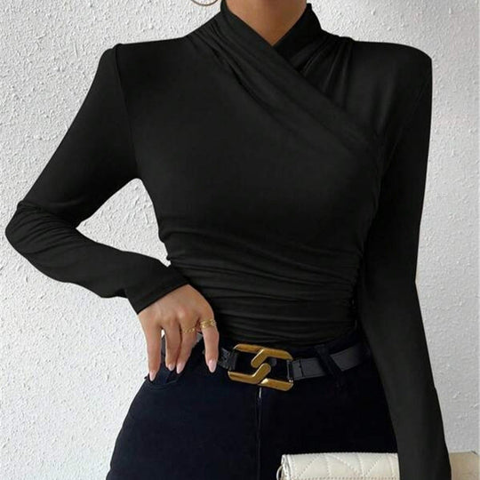 Heidi - cross-neck slim long sleeve top