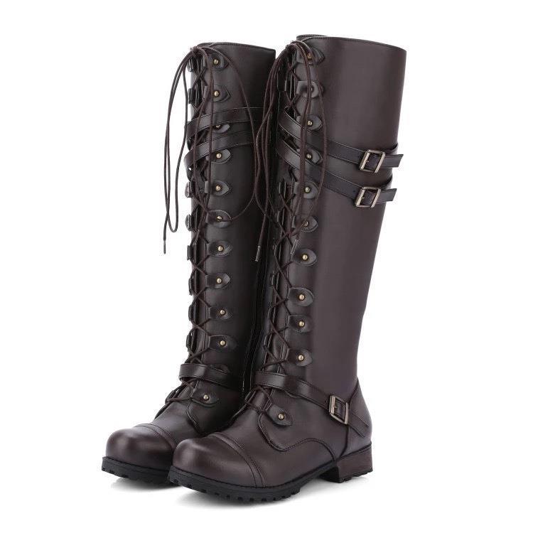 Gilda - flat retro boots with buckle and laces