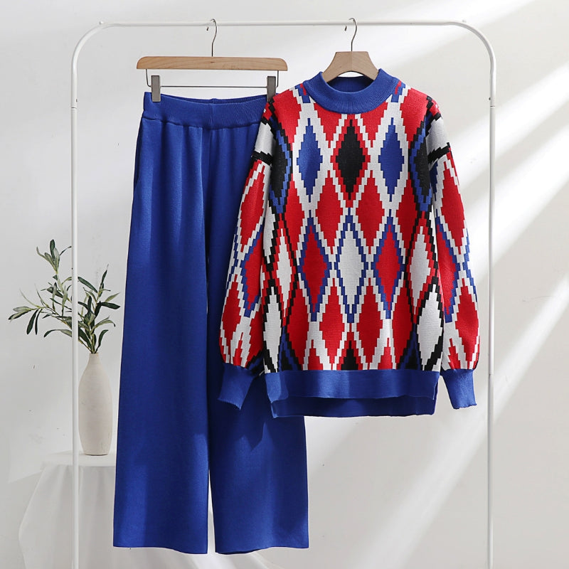 Beatriz - mosaic two piece long sleeve sweater and wide leg pants set