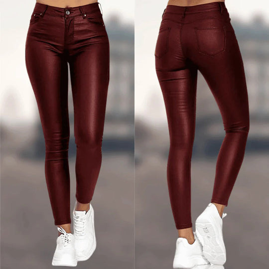 Casual slim fit leather pants for women