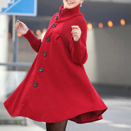 Large size mid-length loose tweed coat for women