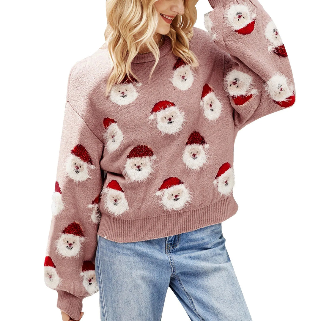 Women's Santa print holiday sweater