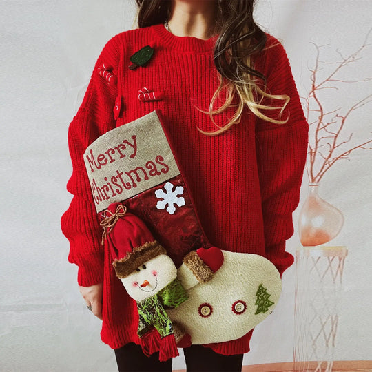 Women's oversized Christmas sweater with stocking detail