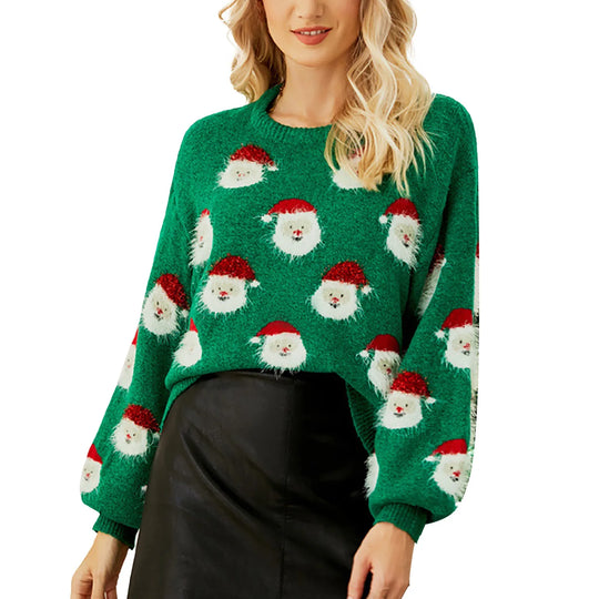 Women's Santa print holiday sweater