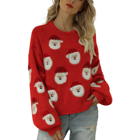 Women's Santa print holiday sweater