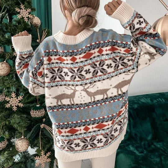 Women's oversized reindeer holiday sweater