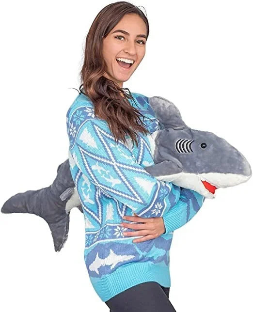 Unisex interactive dinosaur and shark holiday sweaters