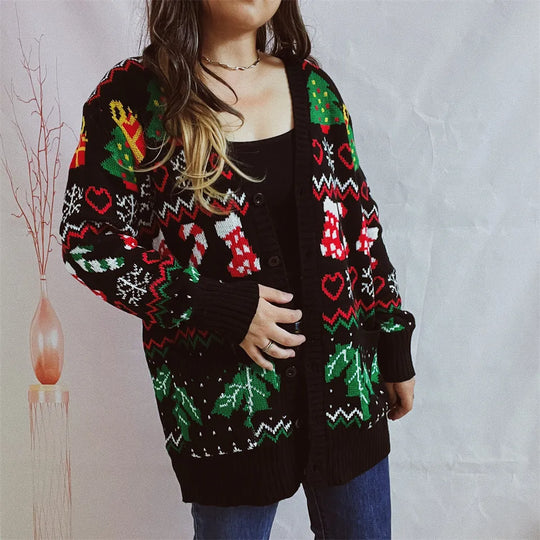 Women's Christmas cardigan with festive holiday patterns