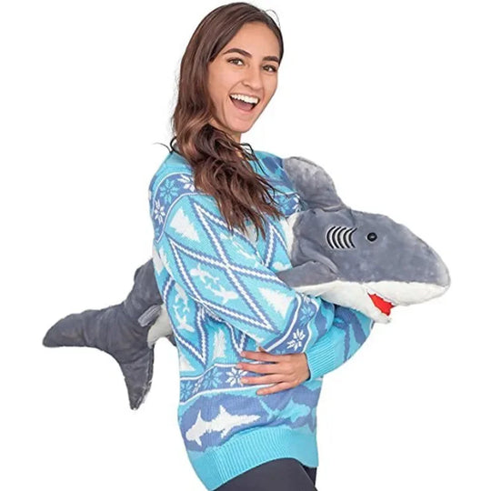 Unisex interactive dinosaur and shark holiday sweaters