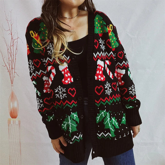 Women's Christmas cardigan with festive holiday patterns