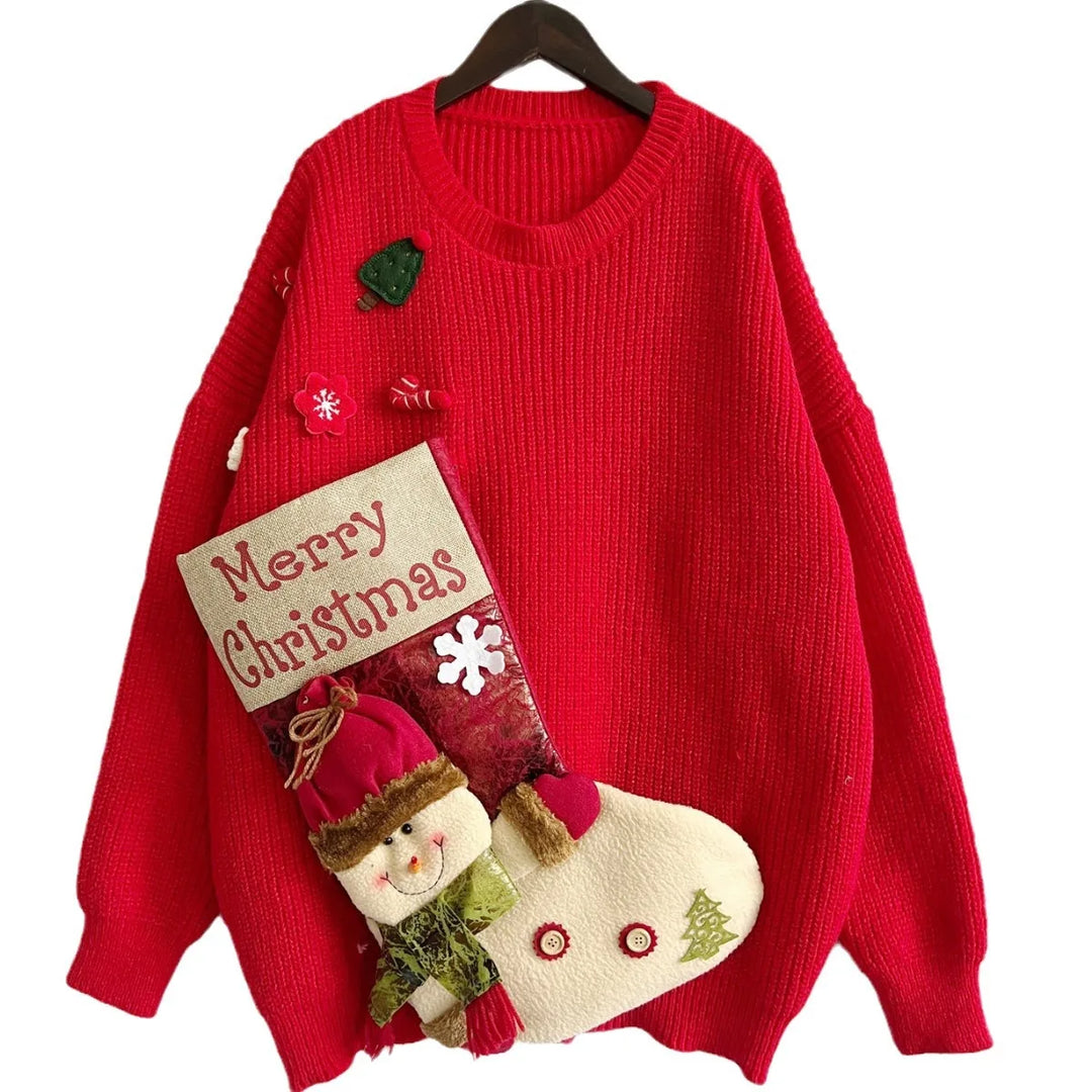 Women's oversized Christmas sweater with stocking detail